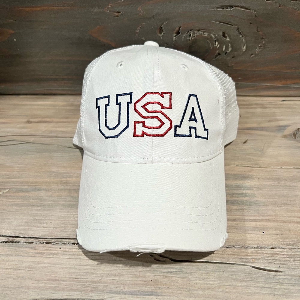 White USA Embroidered Cap